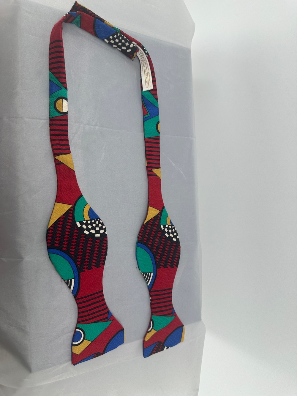 Carrot & Gibbs multicolor geometric patter handmade silk bow tie